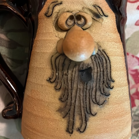 Vtg '74 PETER PETRIE Ugly-Face Pottery Mug Glazed Brown Bearded Man 3D Eye Nose - Picture 6 of 12